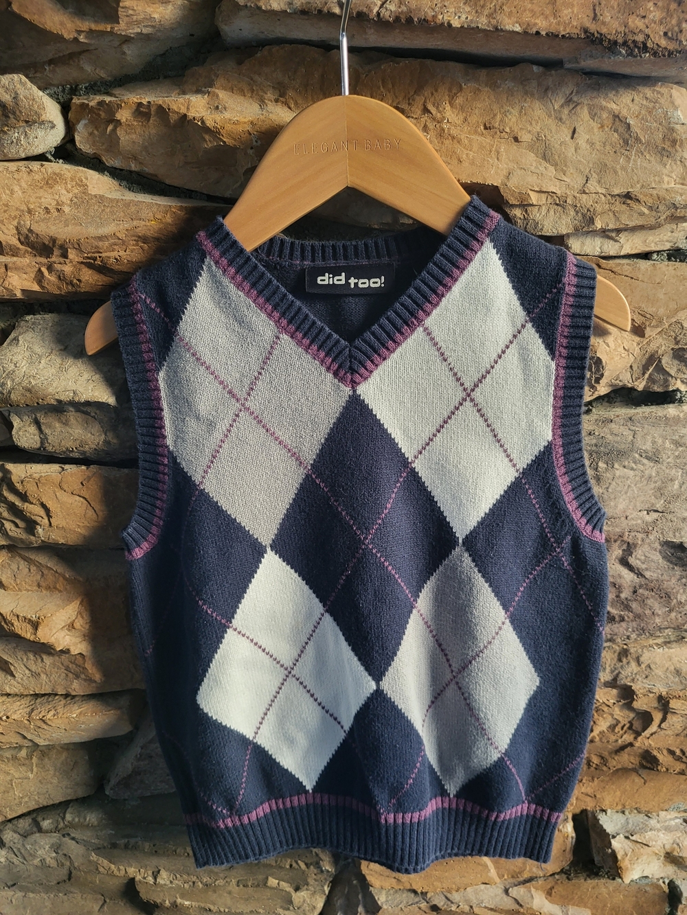 Navy Argyle Knit Sweater Vest For Boy Size 4 - Grandpa Core Preppy
